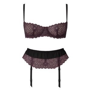 Vintage ESCANTE 2 pc lingerie set balconette bra garter belt purple lace small s